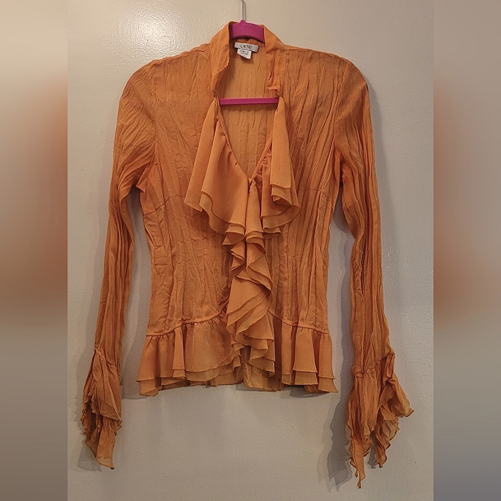 Cache vintage orange ruffle blouse size L